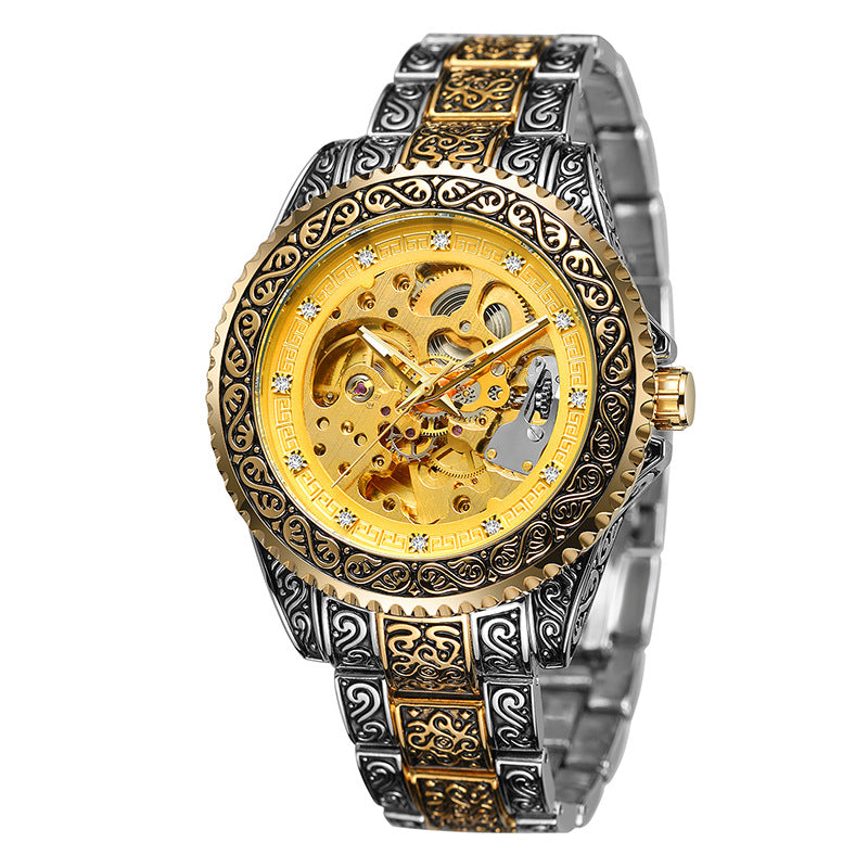 Men's Black Silver Automatic Mechanical Watch - Steel Strap