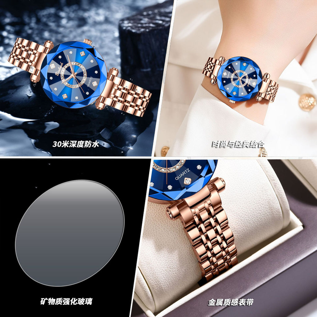 Women's Rose Gold Red Dial Quartz Watch - Waterproof