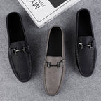 Men's Black Slip-On Leather Bean Shoes | Aladinae