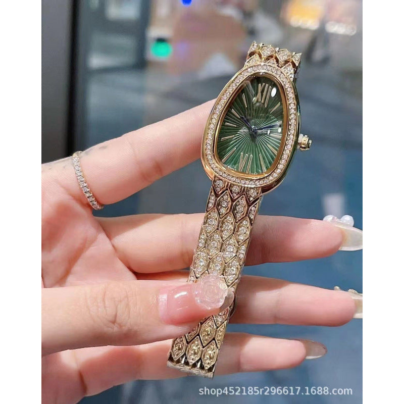 Women's Snake Pattern Crystal Watch - Sunburst Dial