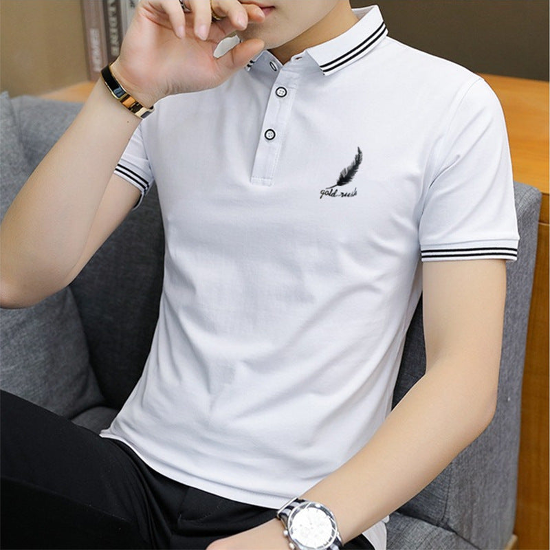 Men's Gray Polo Shirt - Stand-Up Collar, Short Sleeve