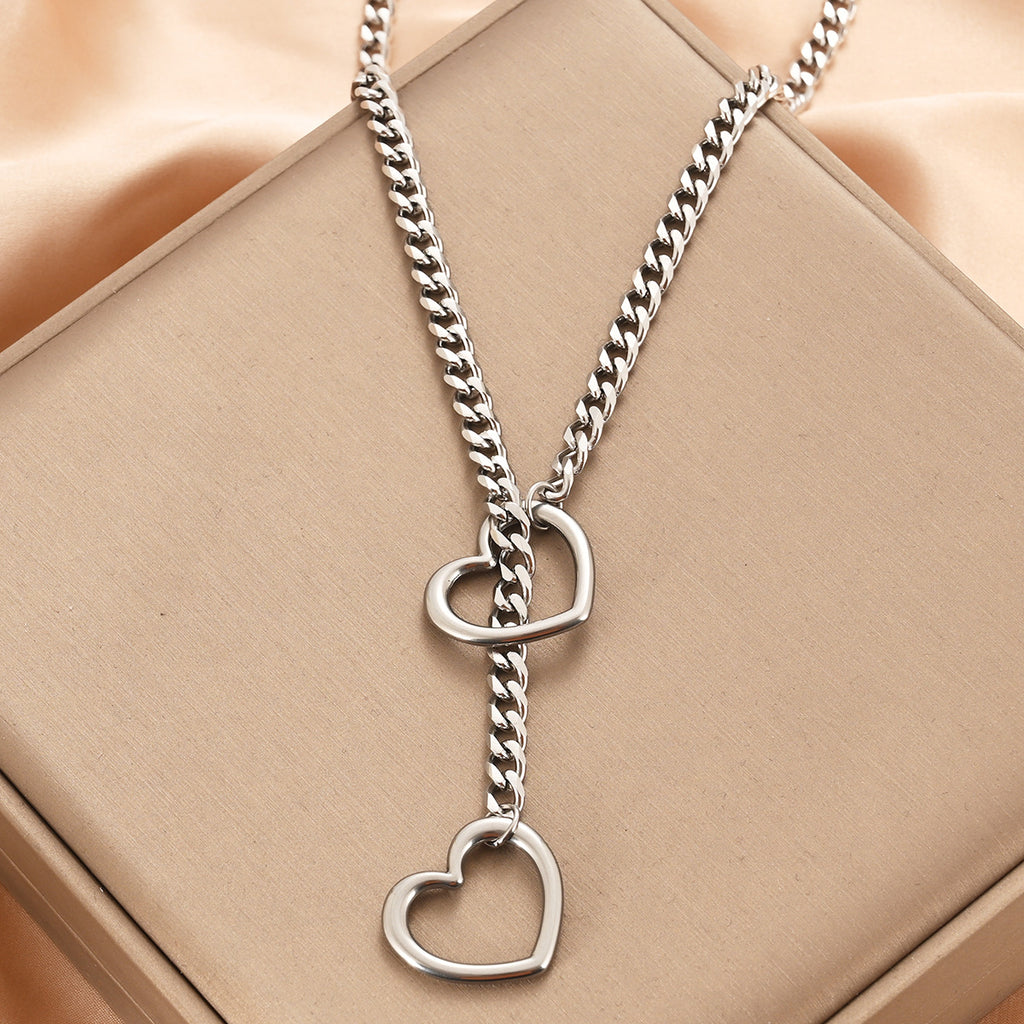 Amazon Style Wide Y Ring Sliding Chain Necklace Handmade Punk Cuban Stainless steel Chain Necklace