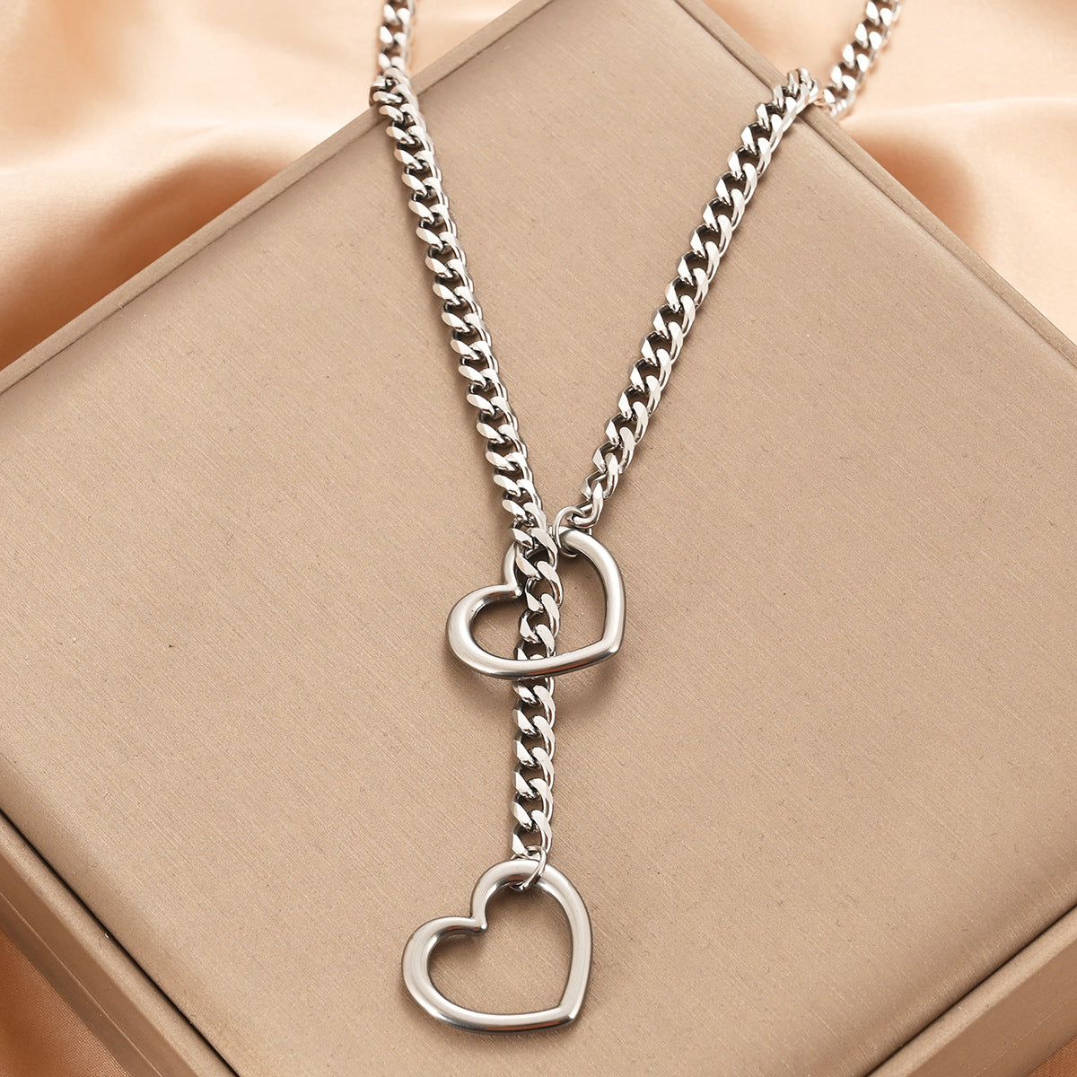 Amazon Style Wide Y Ring Sliding Chain Necklace Handmade Punk Cuban Stainless steel Chain Necklace