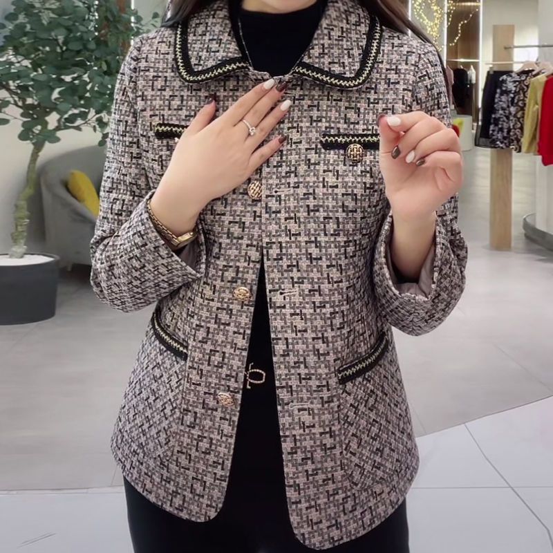 Autumn clothes, small fragrance, loose coat, women's new western style, age-reducing, belly-covering top, middle-aged mother's woolen coat