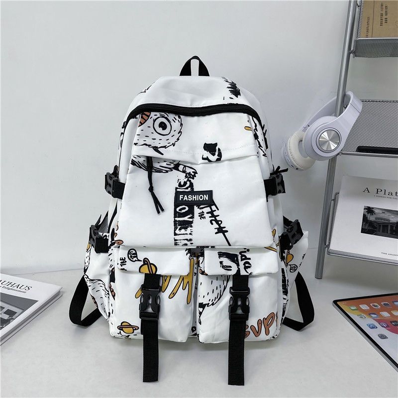 School bag for boys, junior high school students, Korean version, large capacity, high school backpack, personalized graffiti school bag, female, simple campus backpack