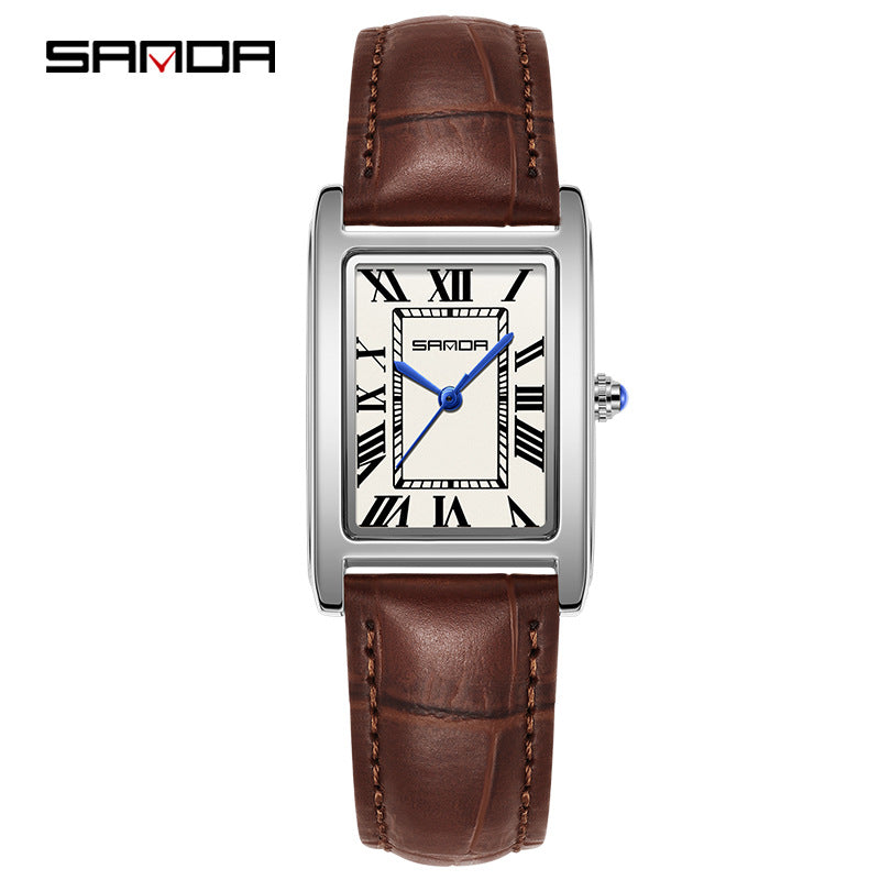 Men's Coffee Silver Rectangular Watch - Roman Numerals