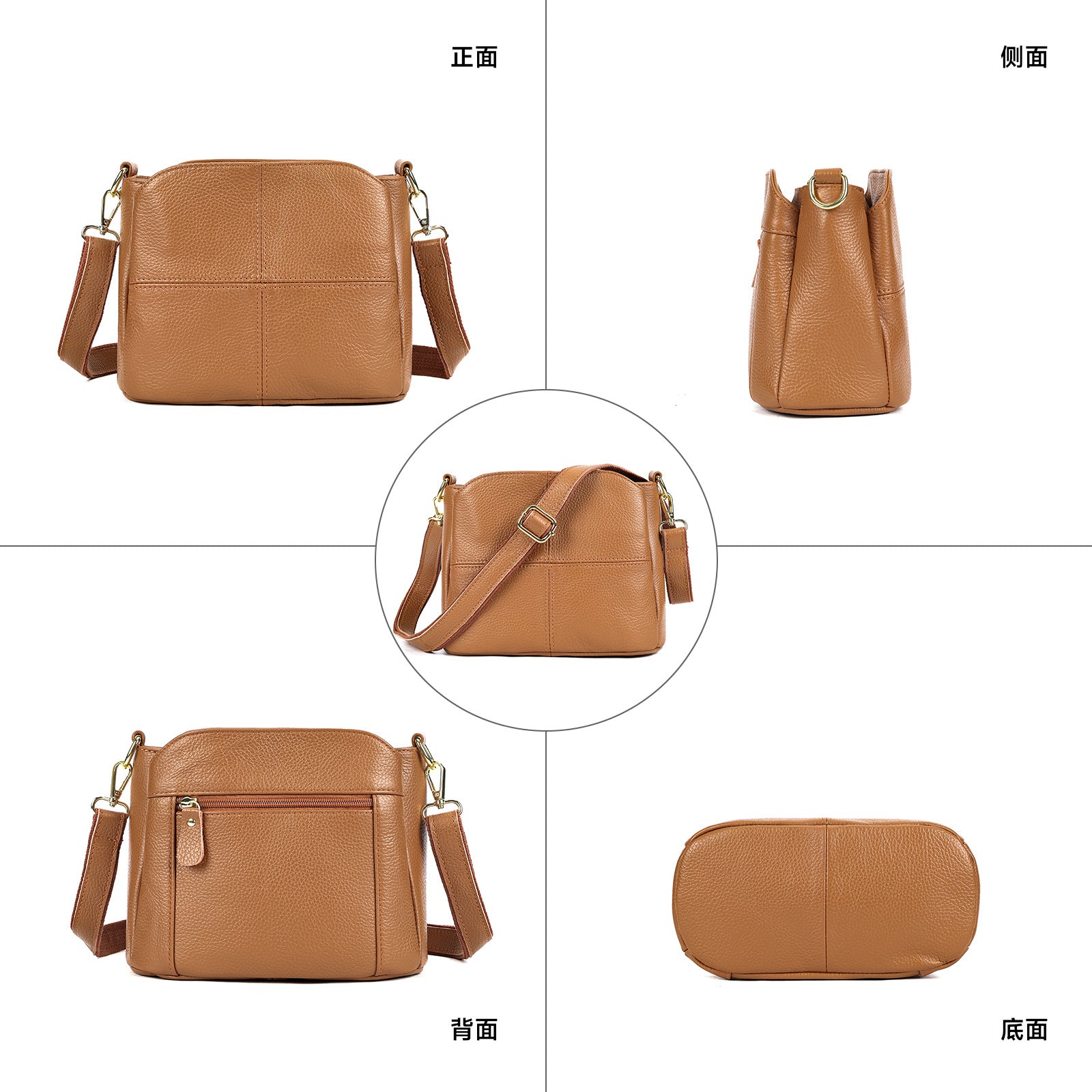 Multifunctional genuine leather handbag messenger bag for women, large capacity, high-grade first-layer cowhide versatile messenger bag for women