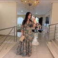 Amazon Foreign Trade 2026 European and American Women's Summer New V-neck Fashionable Elegant Printed Long Dress