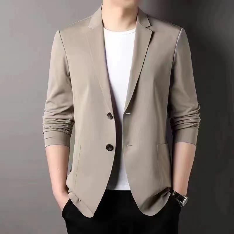 Men's Khaki Slim Fit Blazer - Suit Collar, Long Sleeve