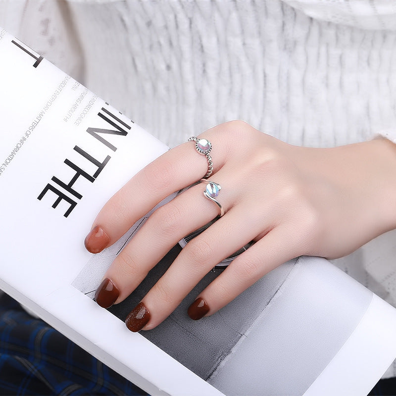 Yunchaoxuan S925 sterling silver Korean style elegant lady style spiral pattern ring setting blue moonstone all-match open ring female