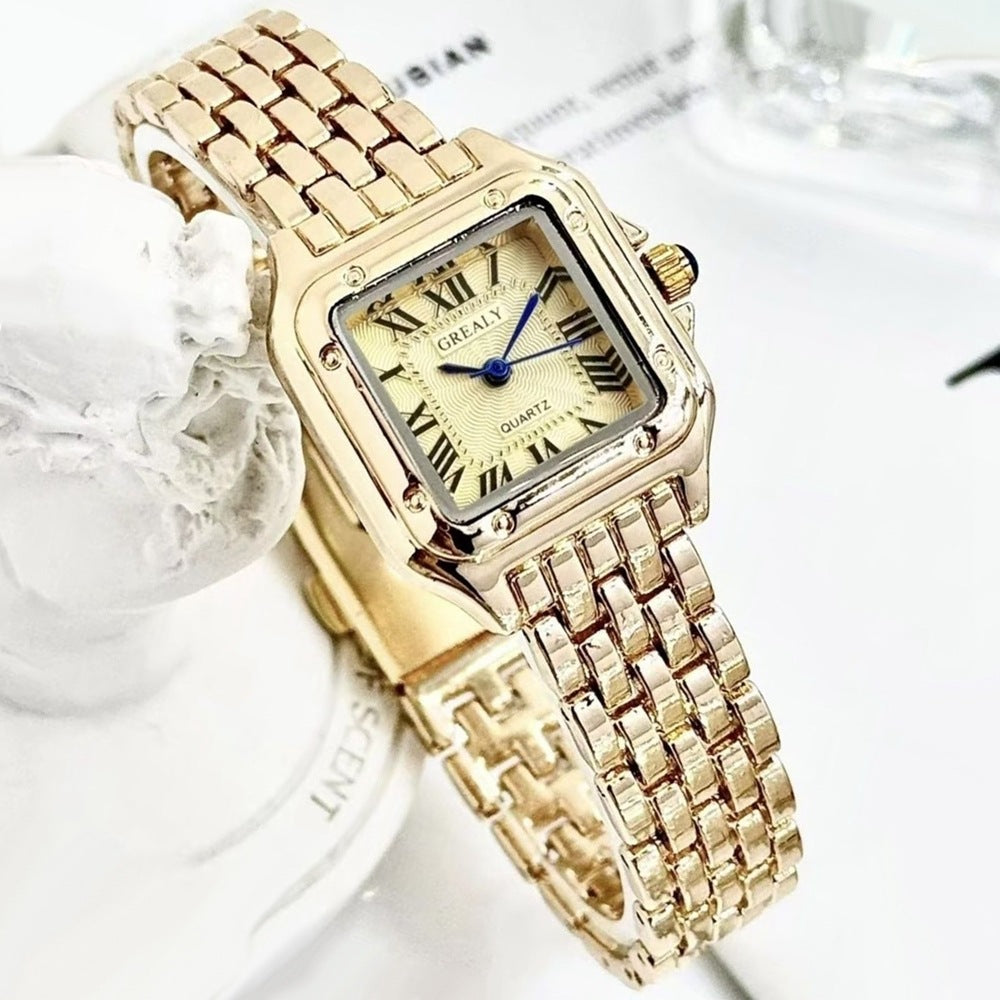 Women's Gold White Square Watch - World Time, Alloy