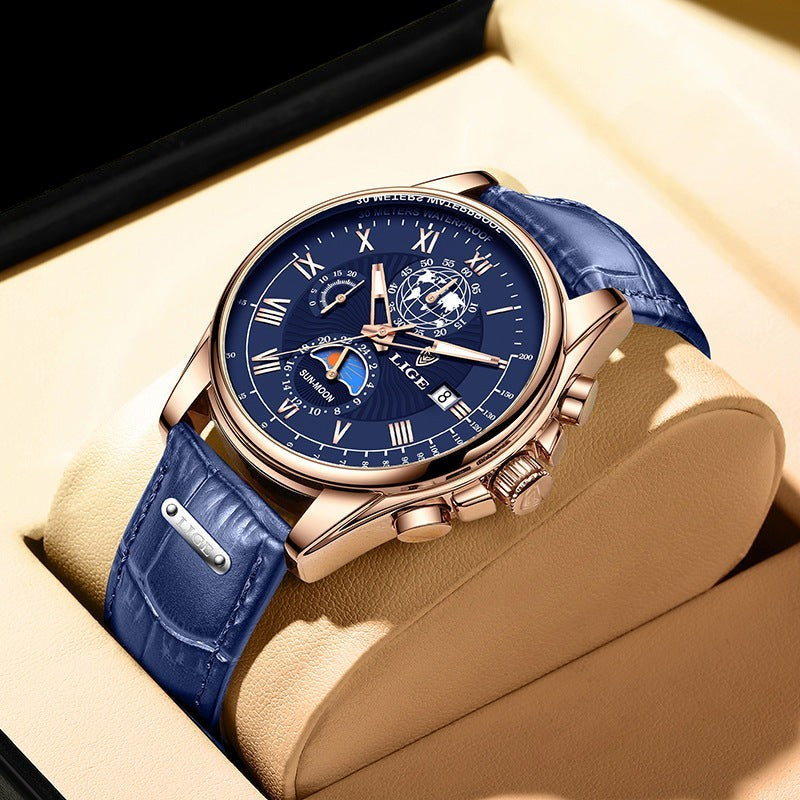 Men's Moon Phase Chronograph Watch – Quartz | Aladinae