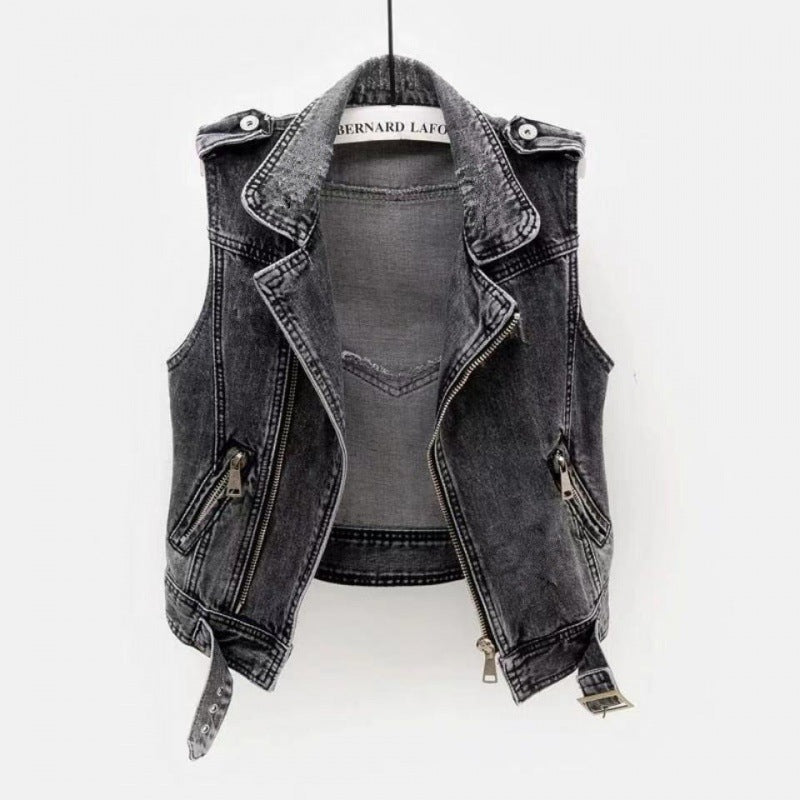 Denim vest women's autumn thin all-match tops vest women's short Korean style outerwear women's waistcoat new western style