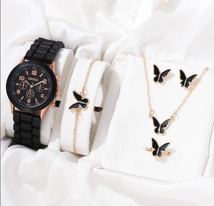 Women's White Heart-Design Quartz Watch - Silicone Strap