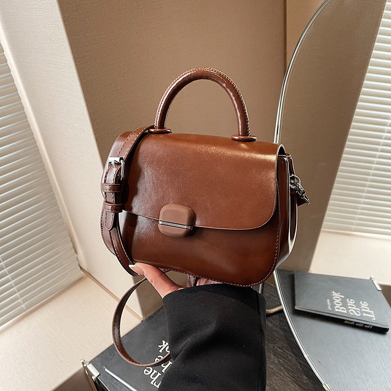 Cross-border bag for women, simple and versatile small square handbag, solid color textured commuter shoulder bag, commuter niche messenger bag