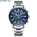 Men's Silver Blue Steel Watch - Waterproof, Calendar