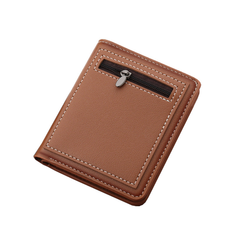 Men's Brown Vertical Zip Wallet - PU Leather