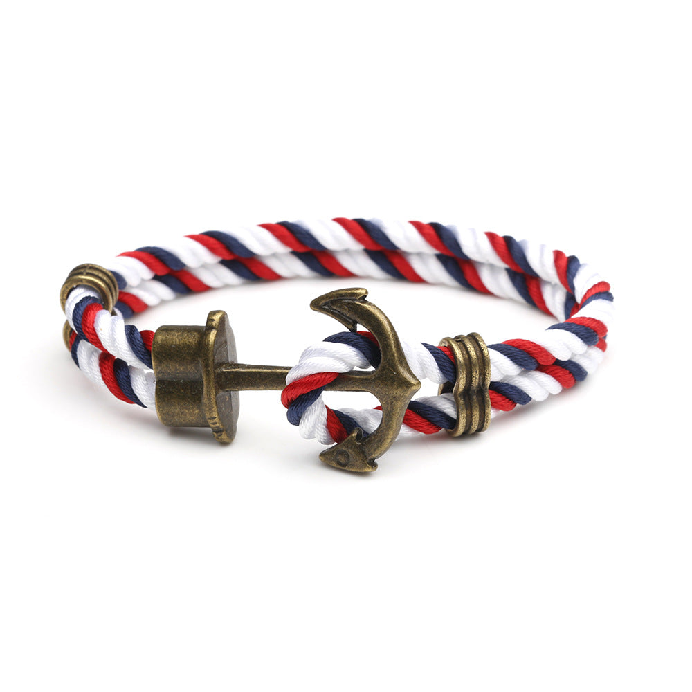 Navy anchor bracelet European and American street fashion handmade original men and women couple hand rope trend men's personality jewelry