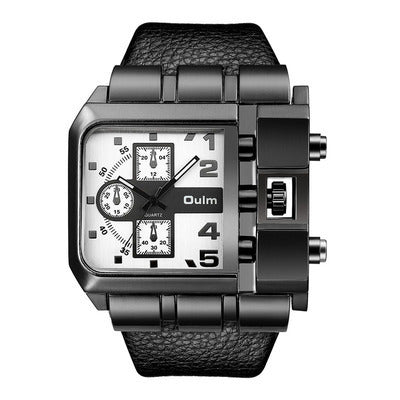 Men's Brown Square Dial Quartz Watch - World Time
