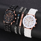 Women's White Heart-Design Quartz Watch - Silicone Strap
