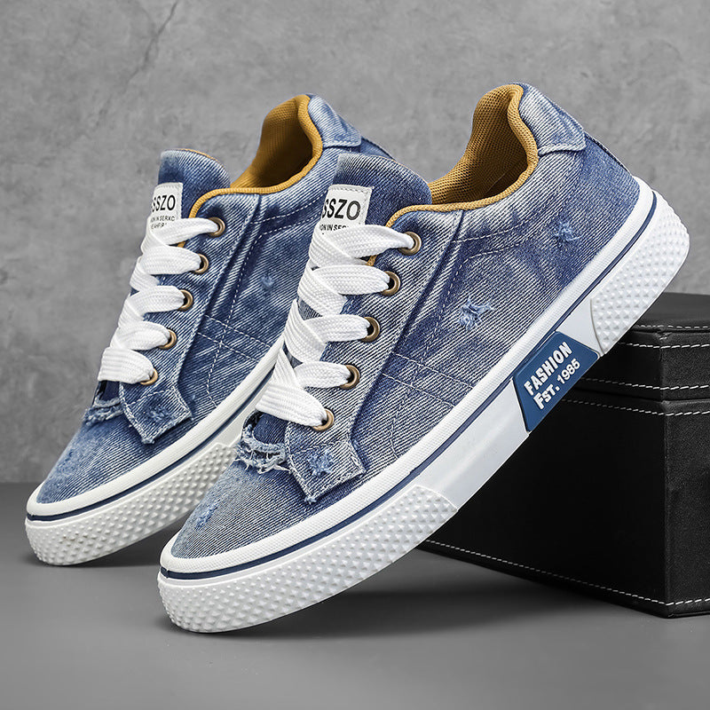Men's Black Canvas Sneakers - Low-Top, Lace-Up