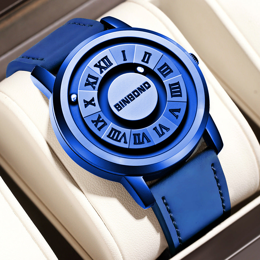 Men's Black Rotating Dial Watch - Steel Strap