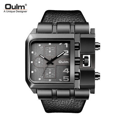 Men's Brown Square Dial Quartz Watch - World Time