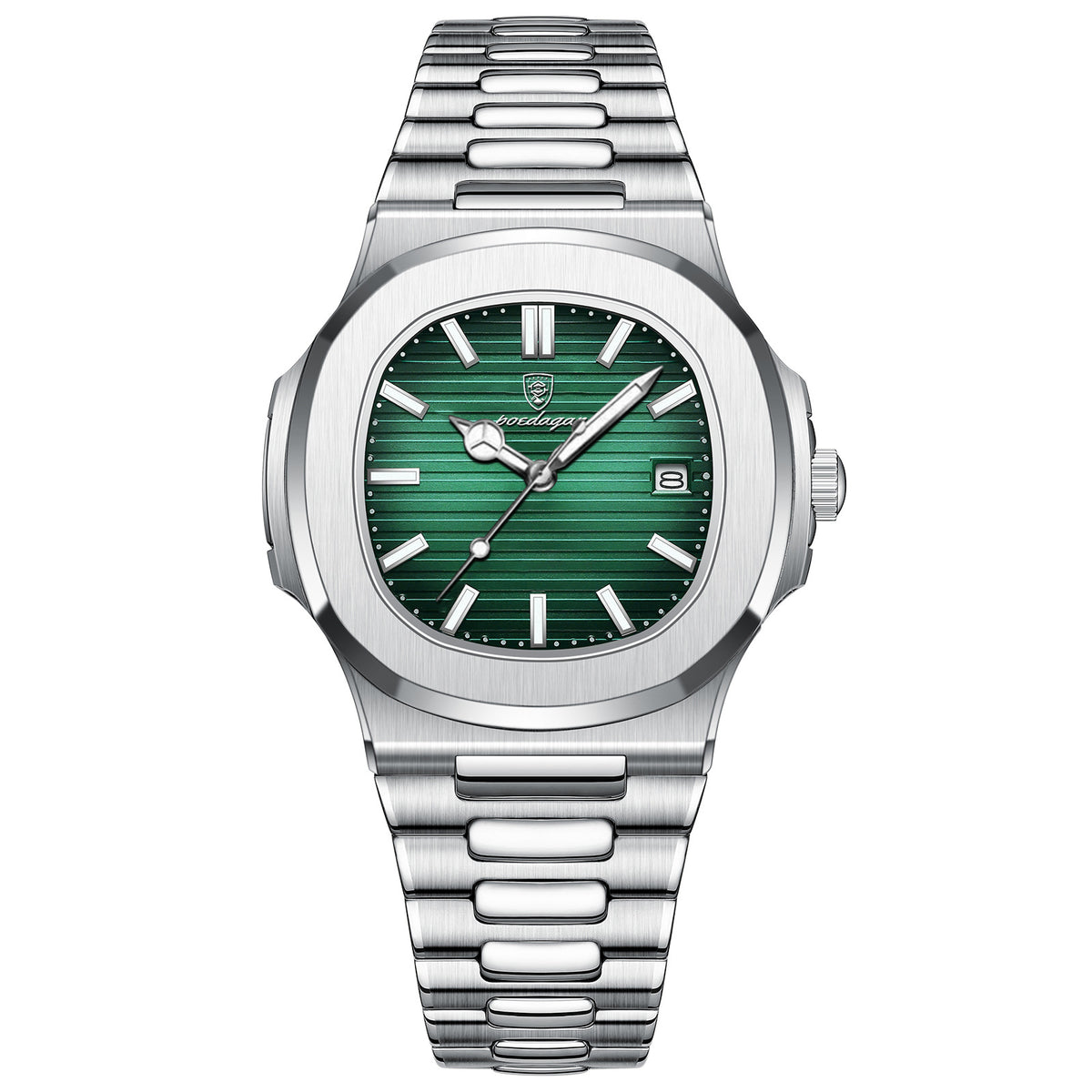 Men's Green Dial Quartz Watch - Waterproof, Steel Strap