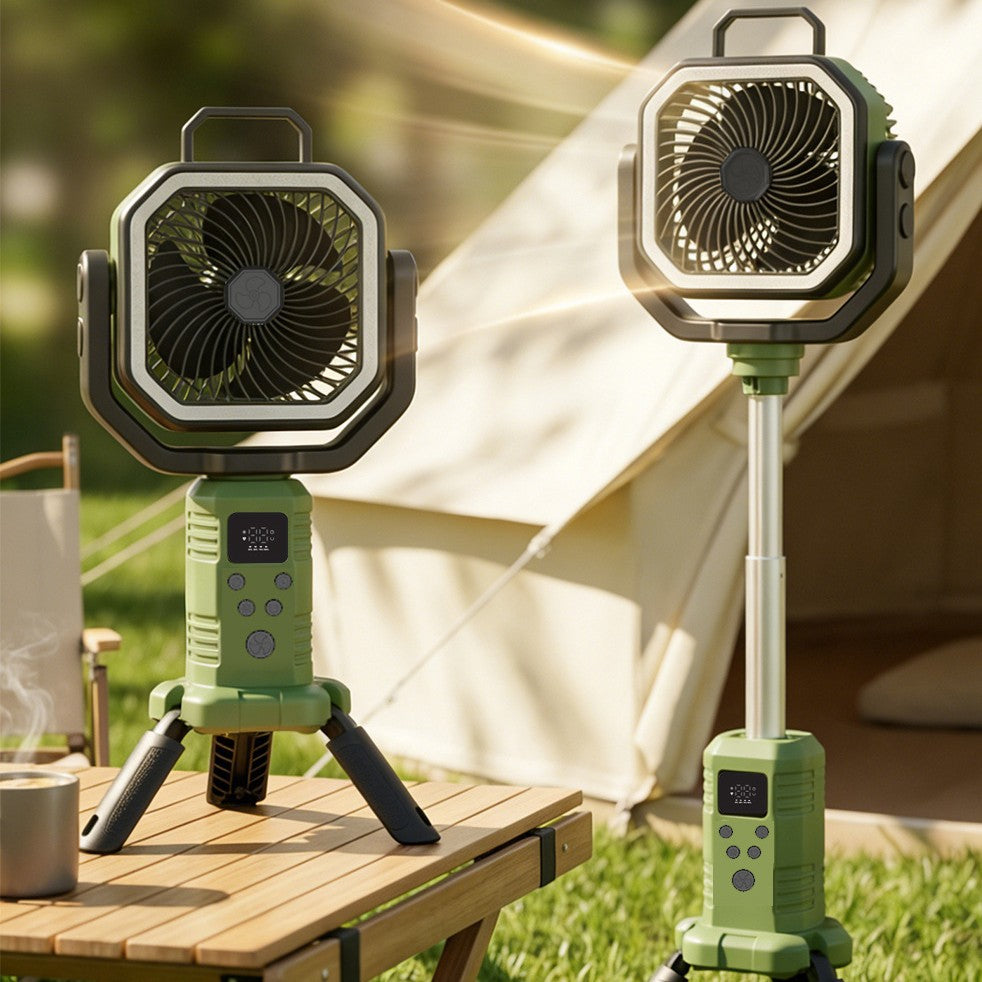 2026 New Cross-Border Outdoor Camping Fan Tripod Oscillating Rechargeable Emergency Outdoor Fan with Telescopic Rod
