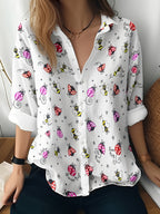 Cat cross-border Amazon European and American women's 3D printed floral pattern long-sleeved shirt women's fashion tops