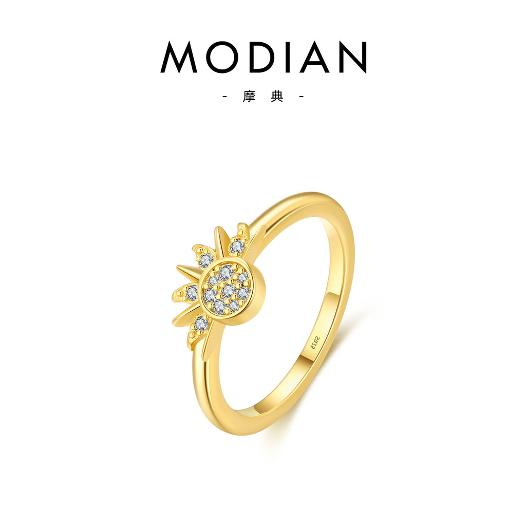 MODIAN 925 sterling silver stacked style sun and moon rings for women, high-end couple rings, ins-style niche design
