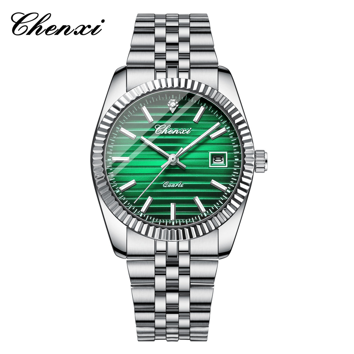 Men's Silver White Dial Quartz Watch - Calendar, Waterproof