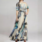 2025 Cross-Border Summer New European and American Bohemian Resort Style Lace-up Lolita Full Skirt Printed Dress