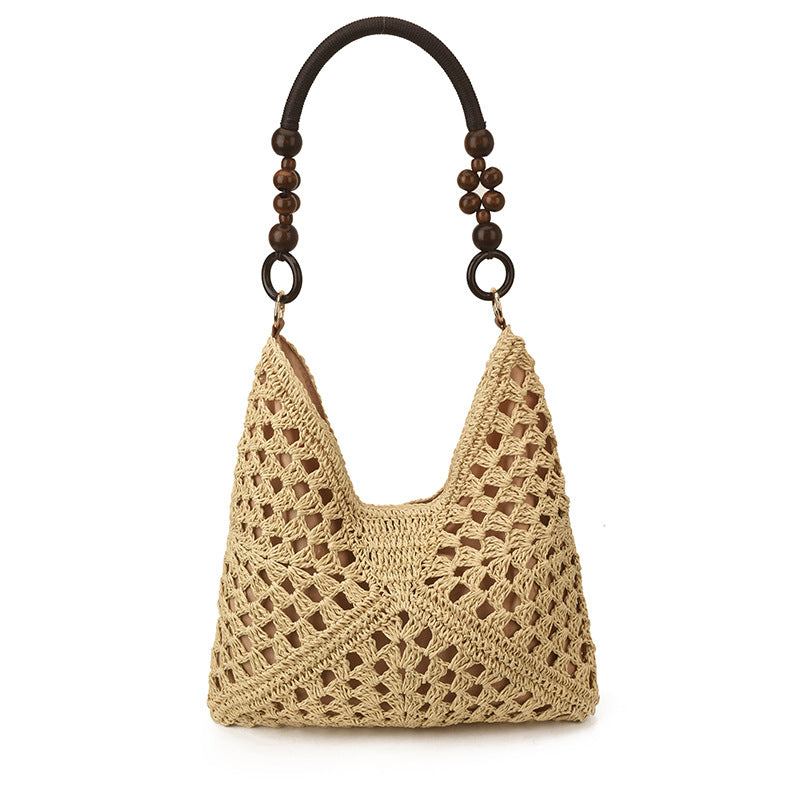 Handmade woven straw bag for women, large capacity, hot-selling new style for summer 2026, shoulder bag for commuting, beach vacation, and beach.