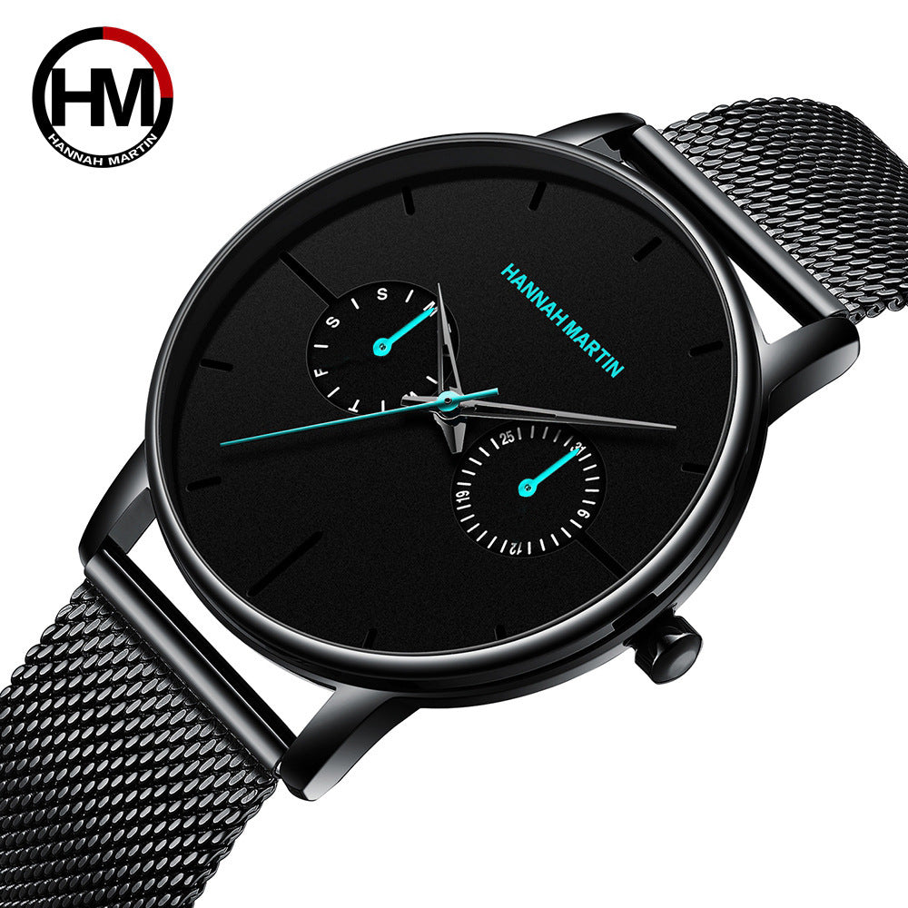 Men's multifunctional waterproof quartz watch top layer cowhide watch student trend niche brand ins business watch