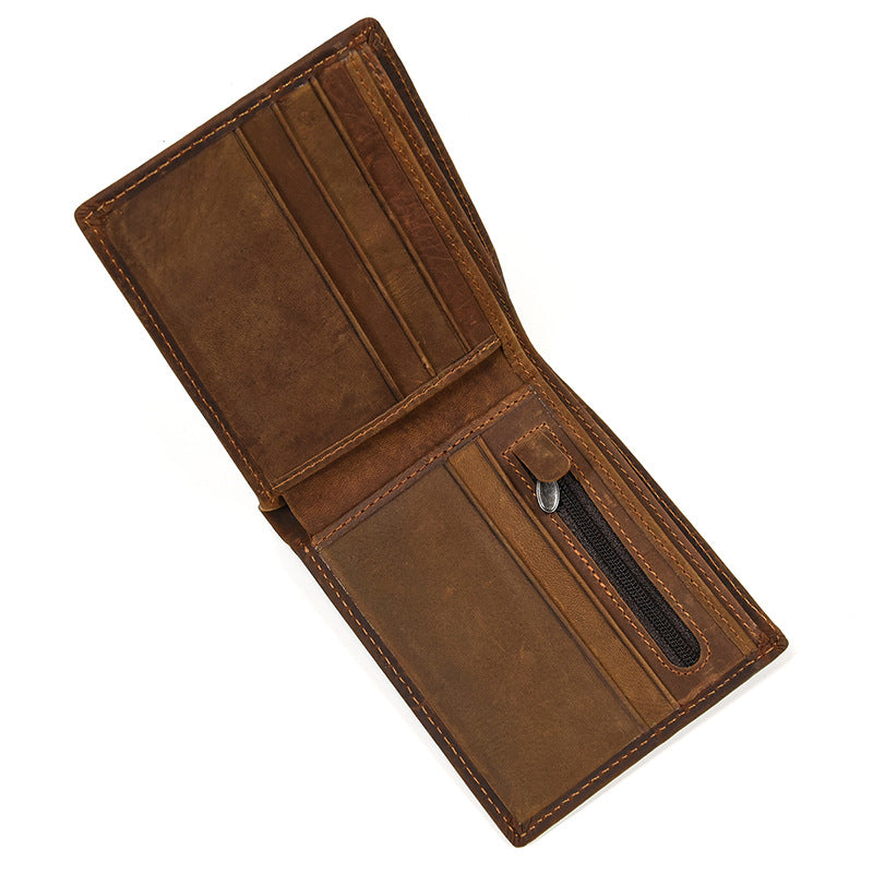 Men's Crazy Horse Leather Two-Fold Wallet | Aladinae