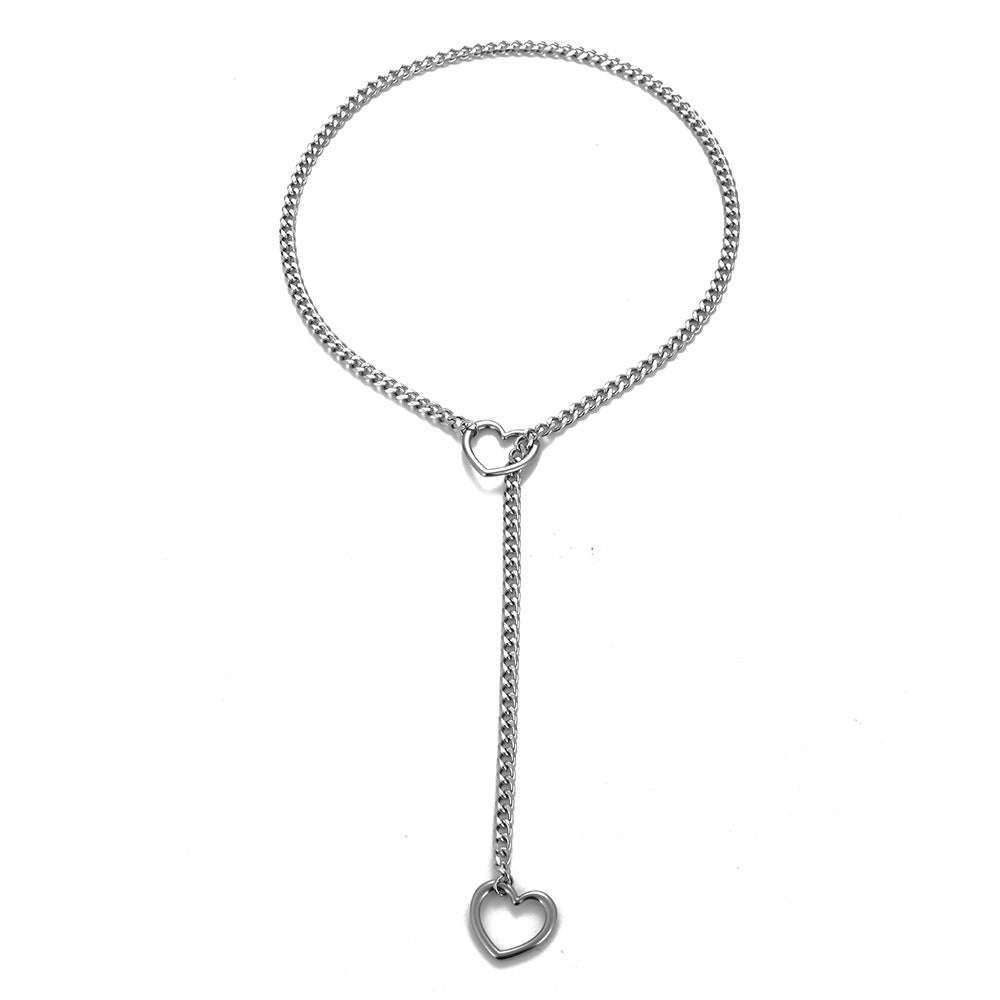 Amazon Style Wide Y Ring Sliding Chain Necklace Handmade Punk Cuban Stainless steel Chain Necklace