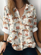 Cat cross-border Amazon European and American women's 3D printed floral pattern long-sleeved shirt women's fashion tops