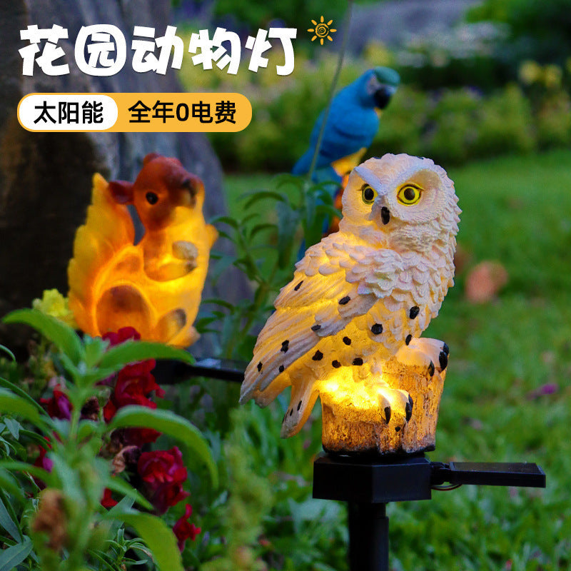 Amazon Solar Animal Statue Ornaments Outdoor Garden Statue Courtyard Landscape Decoration Owl Light Ground Plug