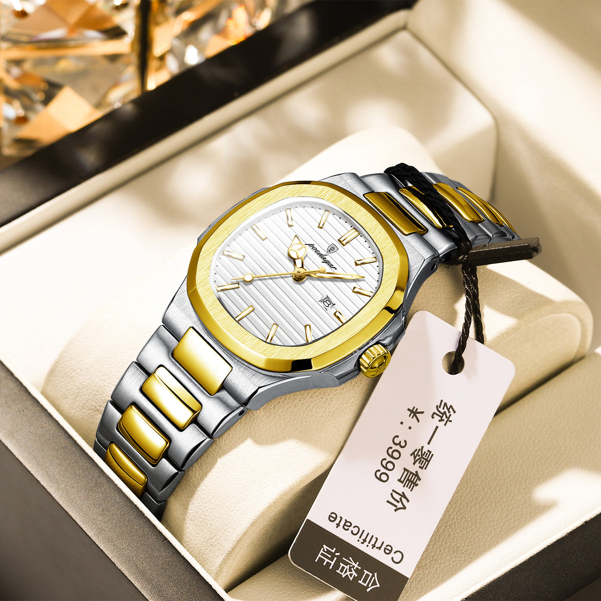 Women's Gold Blue Quartz Watch - Steel Band, Waterproof