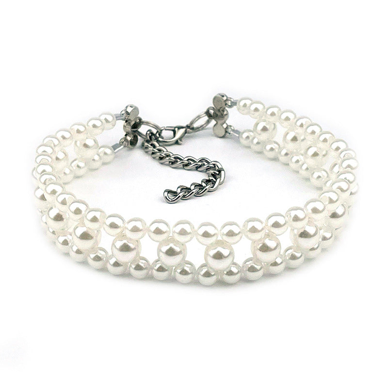 Amazon pet double row vertical pearl rhinestone collar for cats and dogs, adjustable necklace, cute accessories