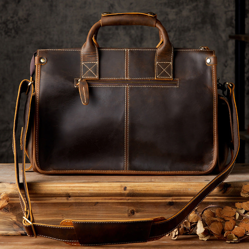 Original Handmade Crazy Horse Cowhide Men's Bag Head Layer Cowhide Shoulder Messenger Bag Genuine Leather Messenger Bag Handbag Travel Bag