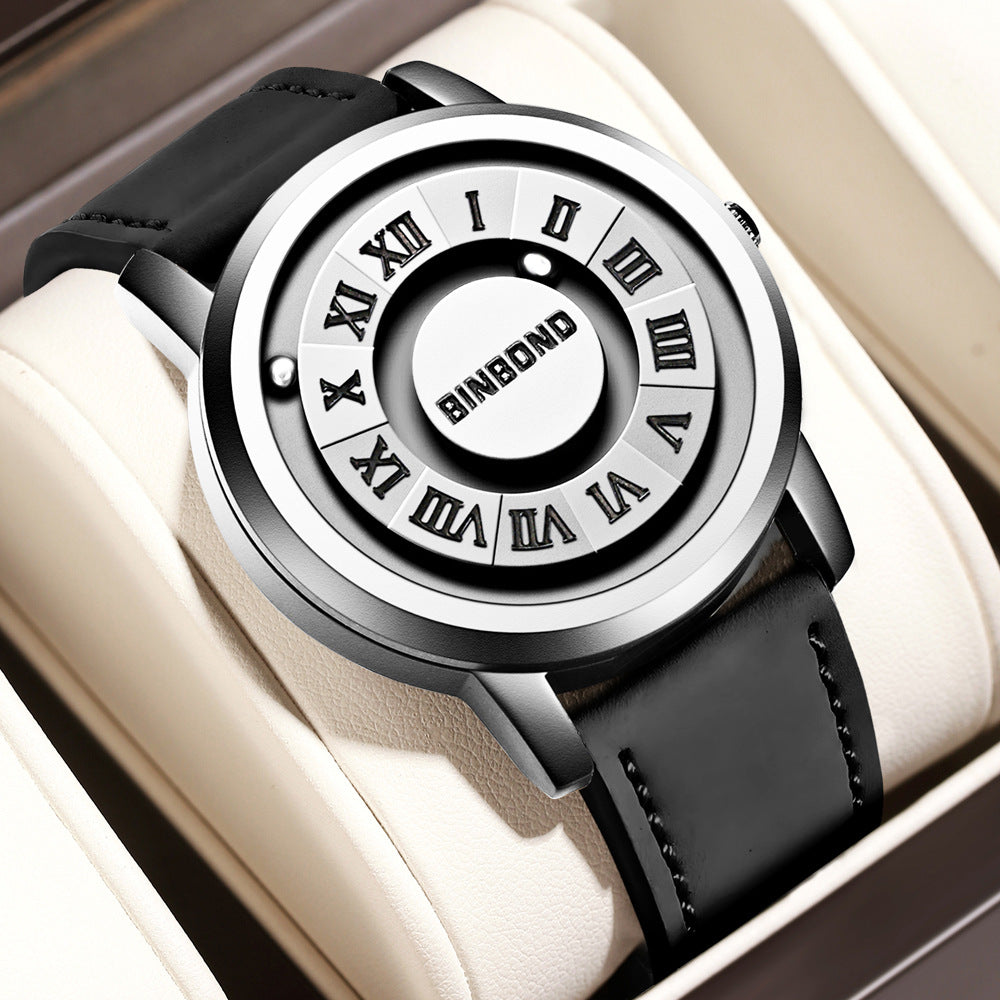 Men's Black Rotating Dial Watch - Steel Strap
