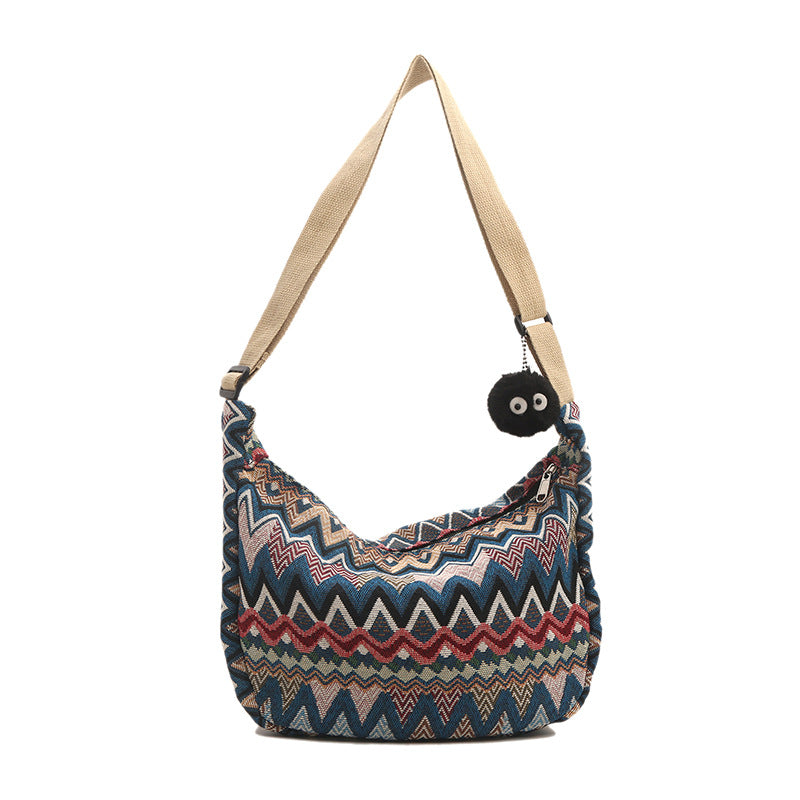 Crossbody bag for women 2024 spring and summer new large capacity canvas shoulder bag versatile college students commuting dumpling bag
