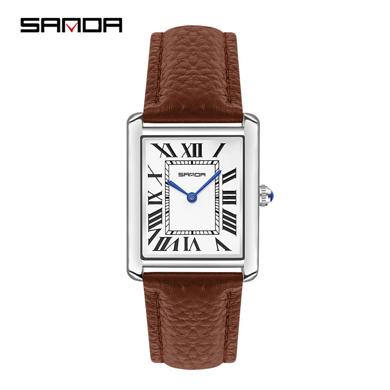 Silver Rectangular Couple's Watch - Roman Numerals, Waterproof