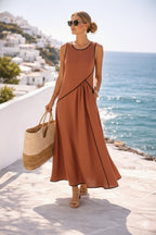 2026 Independent Website European and American Summer New Women's Clothing Mediterranean Resort Style Dress Women's Color Block Trim A-line Skirt