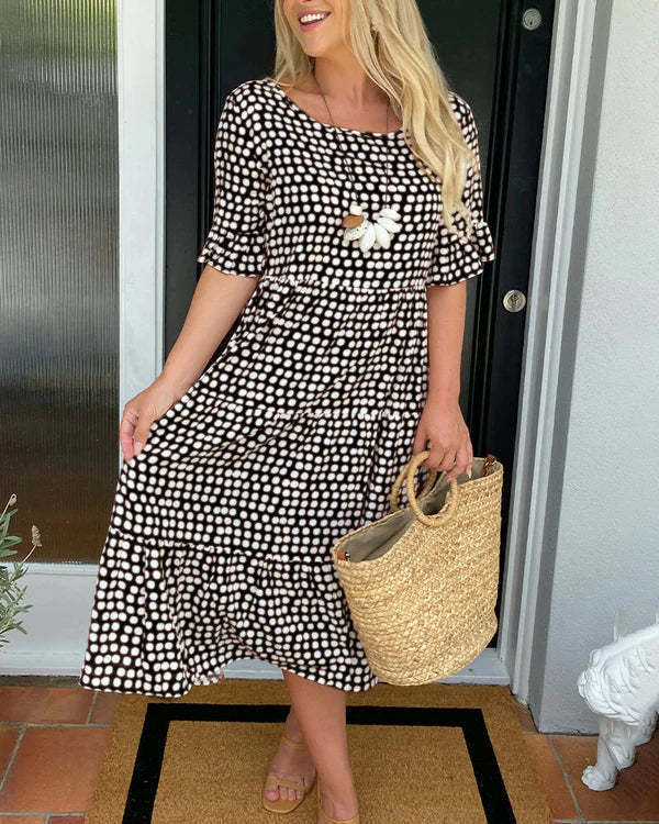 New European and American style women's clothing, best-selling summer round neck printed short-sleeved dress on Amazon independent website.