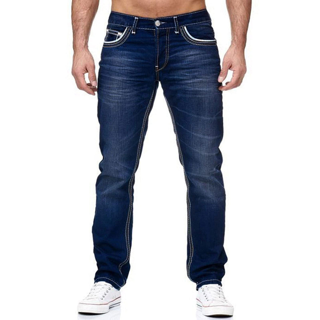Men's Dark Blue Slim Fit Jeans - Mid-Rise, Zipper Fly