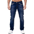 Men's Dark Blue Slim Fit Jeans - Mid-Rise, Zipper Fly