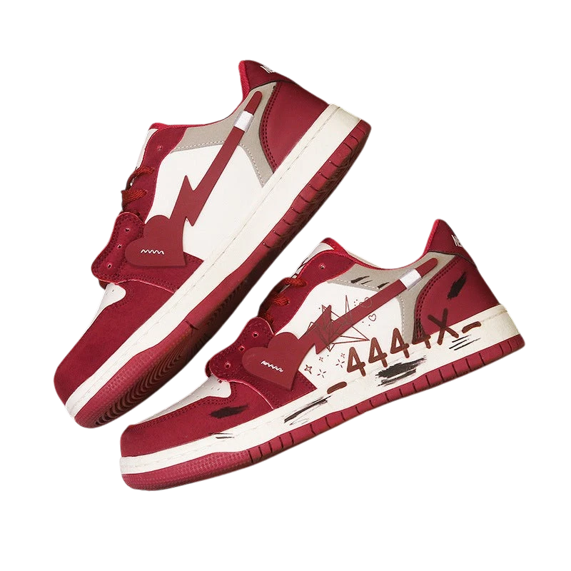 Unisex Retro Red Graffiti Print Sneakers | Aladinae